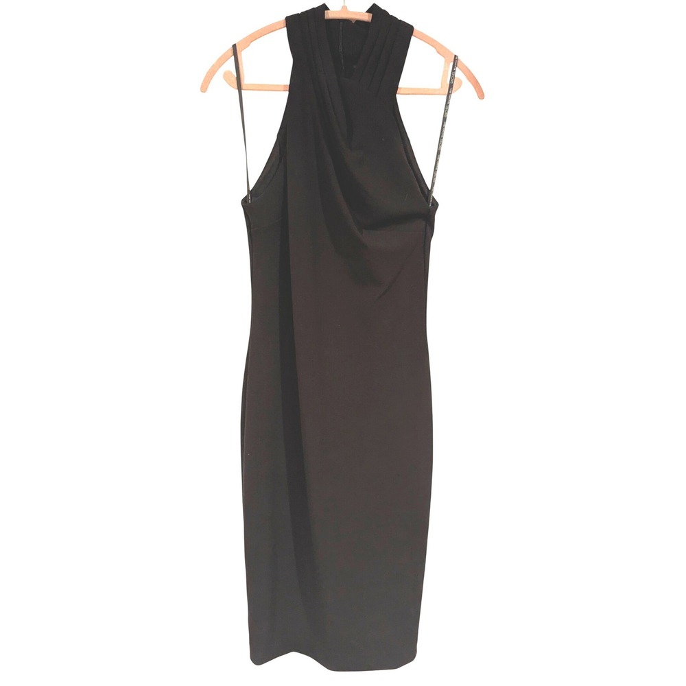 RACHEL Rachel Roy Black Midi Dress with Draped Halter Neck